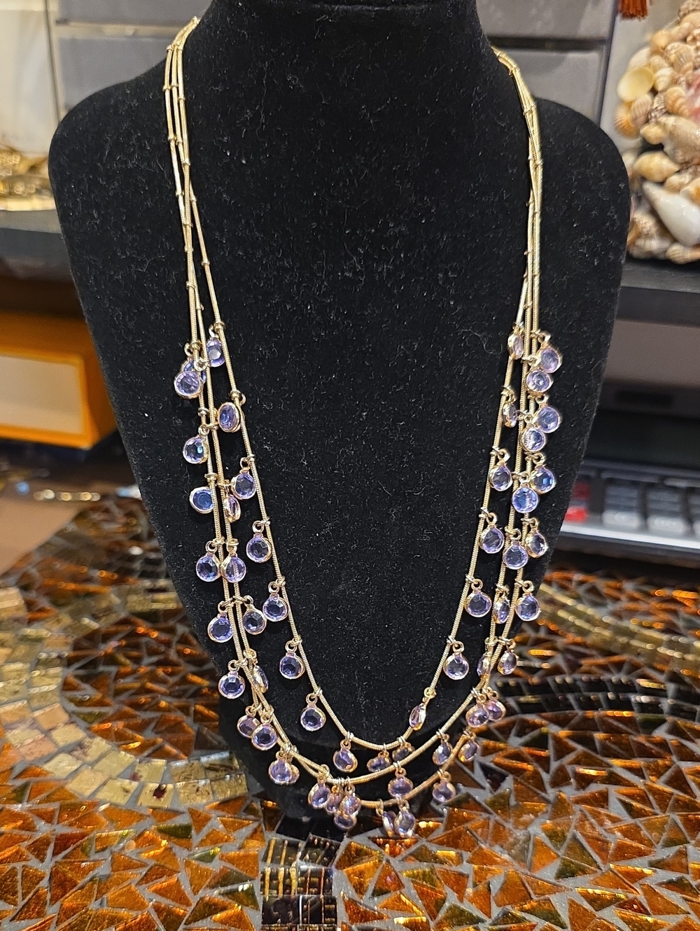 Anne Klein Gold-Tone Multi-Strand Necklace with Purple Drops